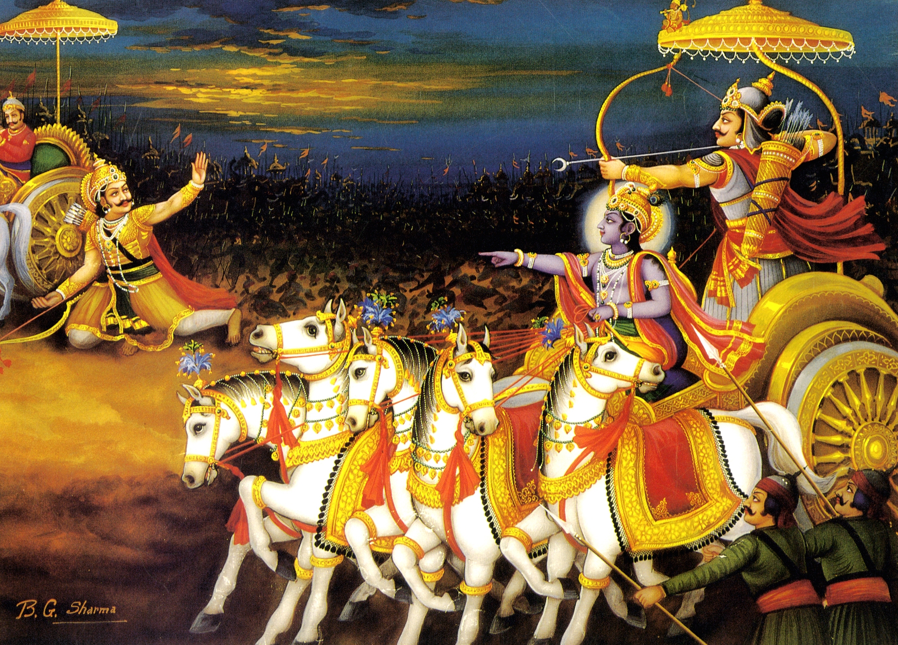 Krsna and Arjuna on the Battlefield of Kurushetra